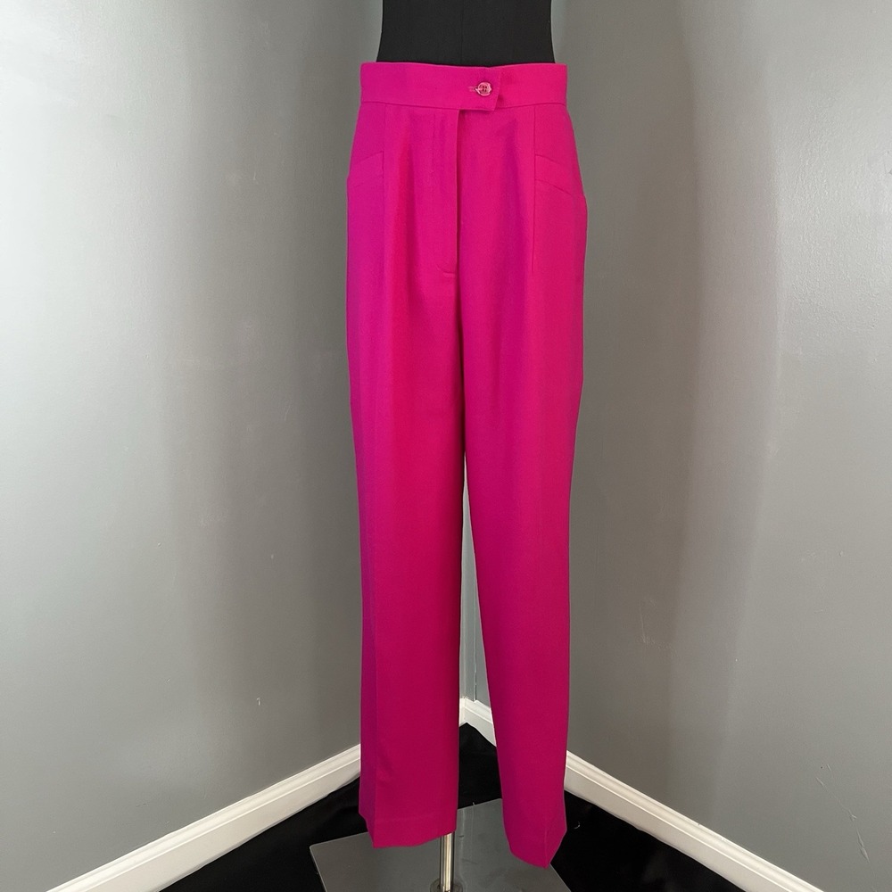 Vintage Suzelle Hot Pink Tapered Trousers Size 12 High Rise Lined 100% Wool